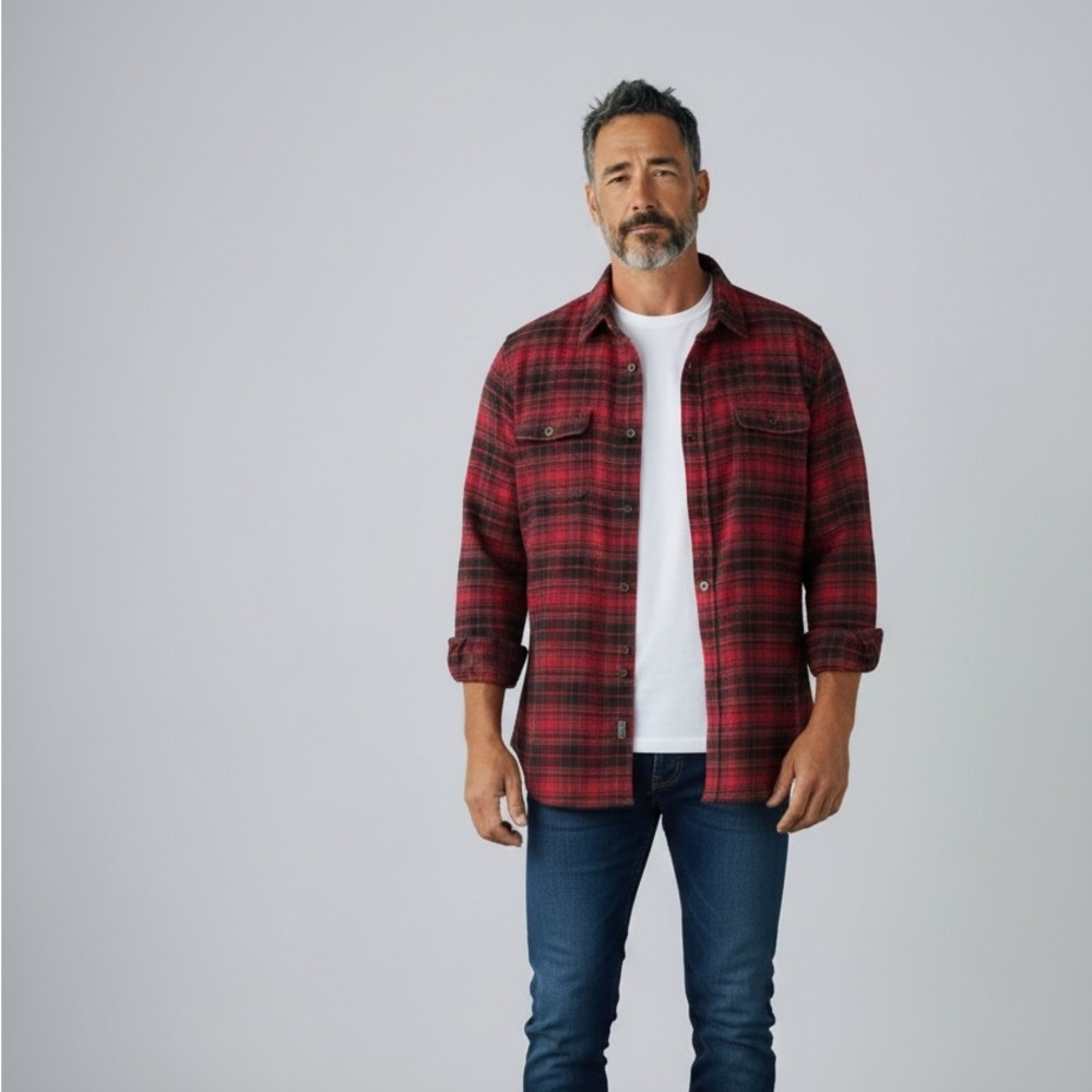 JACHS Heavyweight Flannel Cotton Red Black Plaid Shirt XL